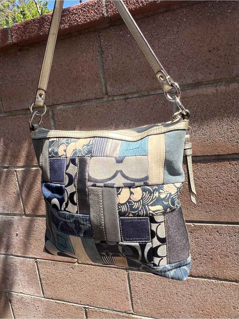 Coach Denim Patchwork Shoulder Bag EUC
